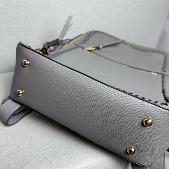 Calpak Womens Kaya Dark Gray Taupe Faux Leather Adjustable Strap Laptop Backpack - Picture 7 of 15